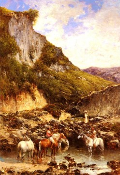in the river Victor Huguet Orientalist Oil Paintings
